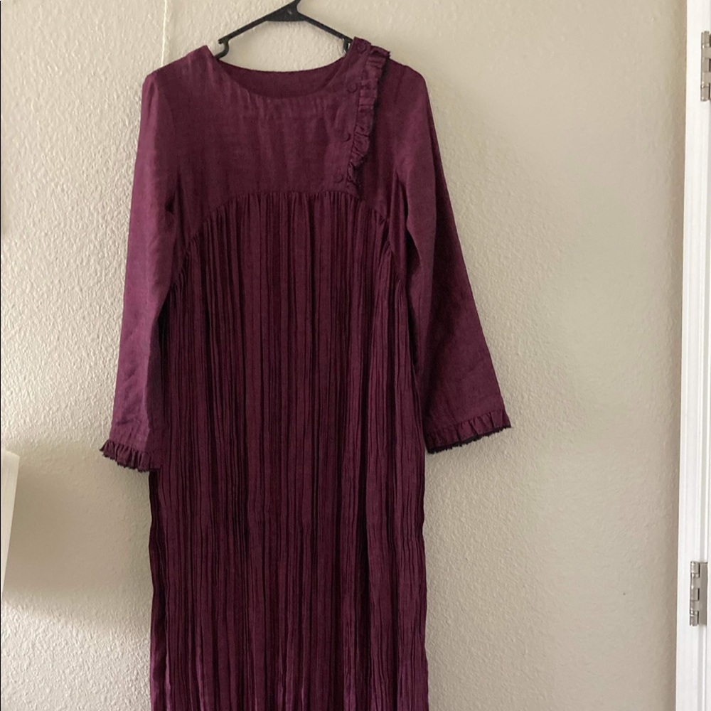 Long-sleeved cotton-linen baby doll dress